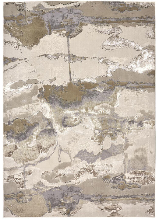 HomeRoots 7' X 10' Ivory Brown And Gray Abstract Area Rug