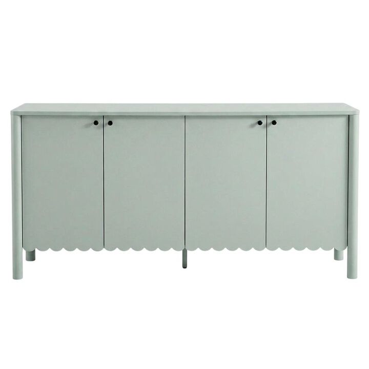 Wooden Scalloped 4-Door Sideboard Buffet Cabinet with Storage, Light Gray