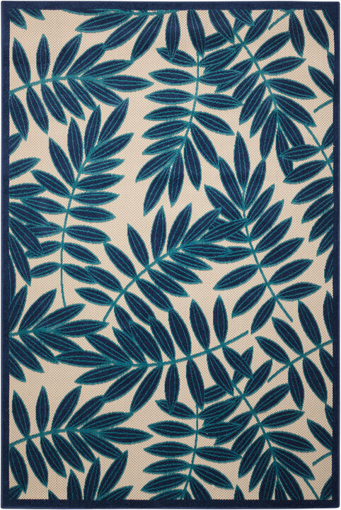 HomeRoots 5' X 8' Navy Blue And Ivory Palm Leaf Indoor Outdoor Area Rug