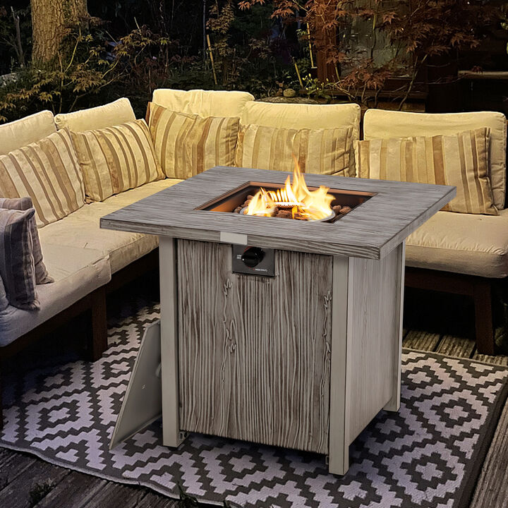 28 Inch 40 000 BTU Square Fire Pit Table with Lid and Lava Rocks-Grey
