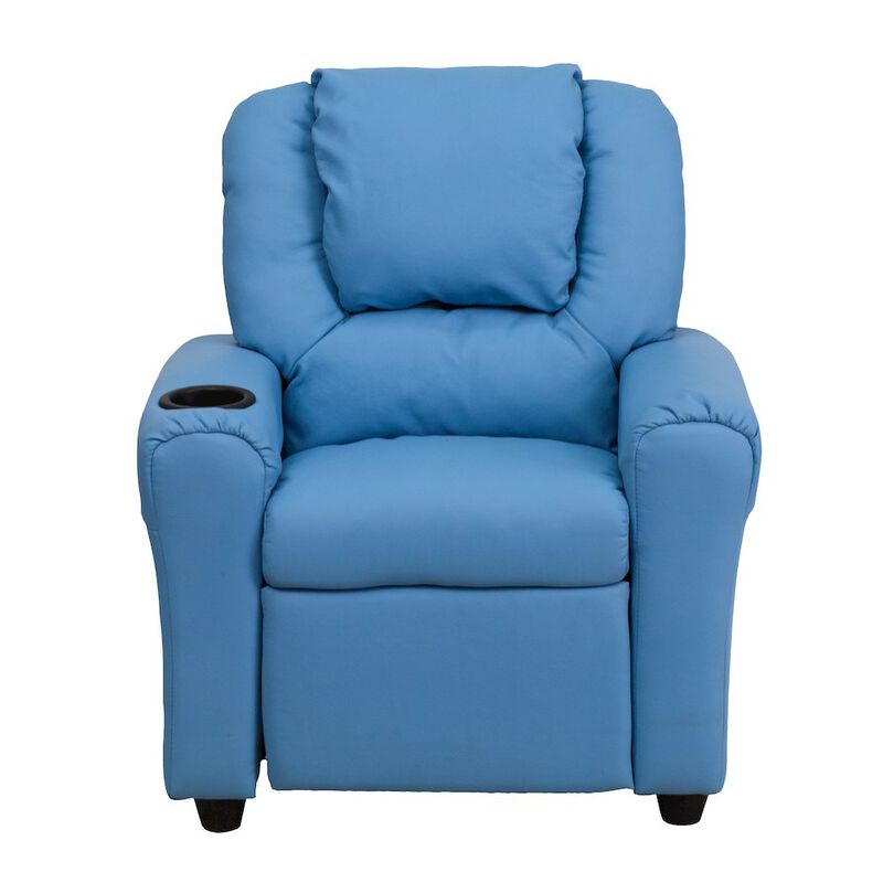 Flash Furniture Contemporary Light Blue Vinyl Kids Recliner with Cup Holder and Headrest
