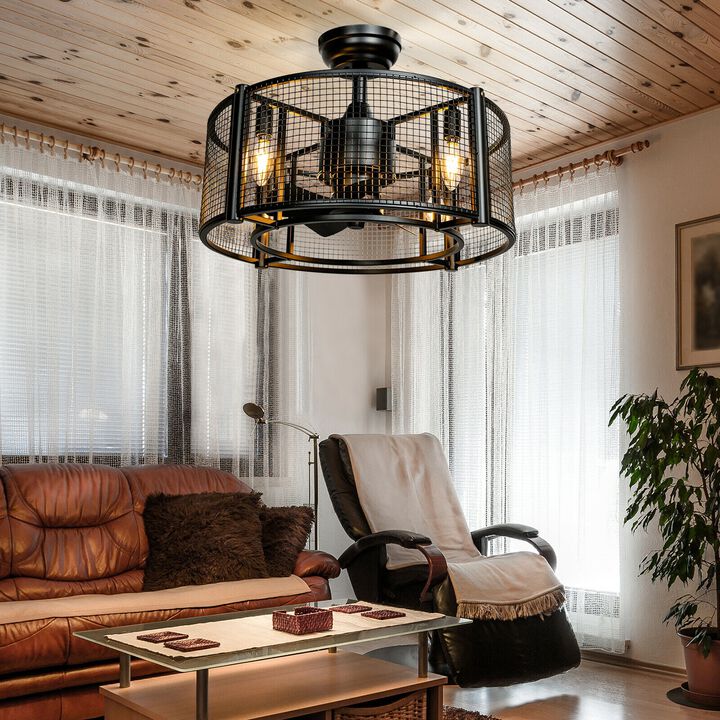 20 Inch Caged Bladeless Ceiling Fan with Light Reversible Motor and Remote Control