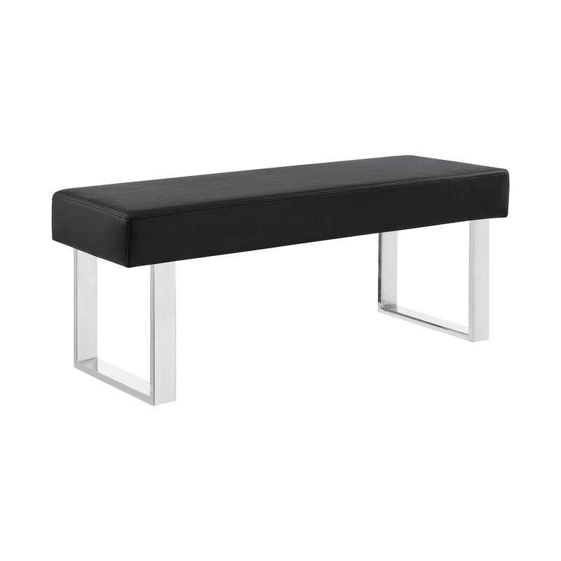 48 Inch Bench with Leatherette Padded Seat and Metal Frame, Black - Benzara