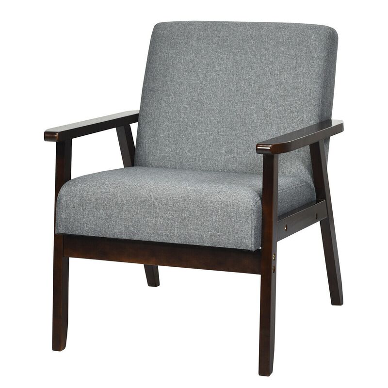 Solid Rubber Wood Fabric Accent Armchair