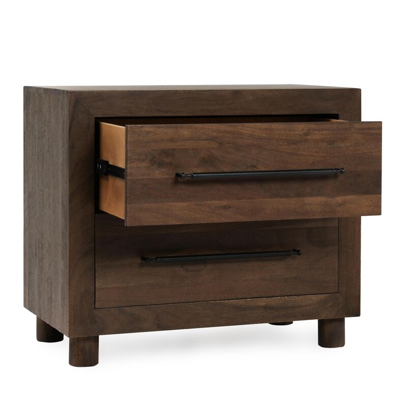 Jenna Nightstand, 30 Inch Modern Cocoa Brown Acacia Wood, 2 Drawers - Benzara