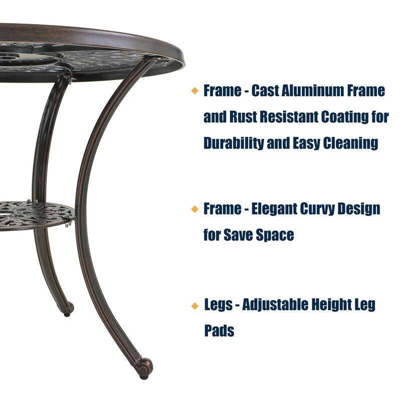 Mondawe Durable Cast Aluminum Round Patio Dining Table with Umbrella Hole &ndash; Waterproof & Rust-Resistant image number 6