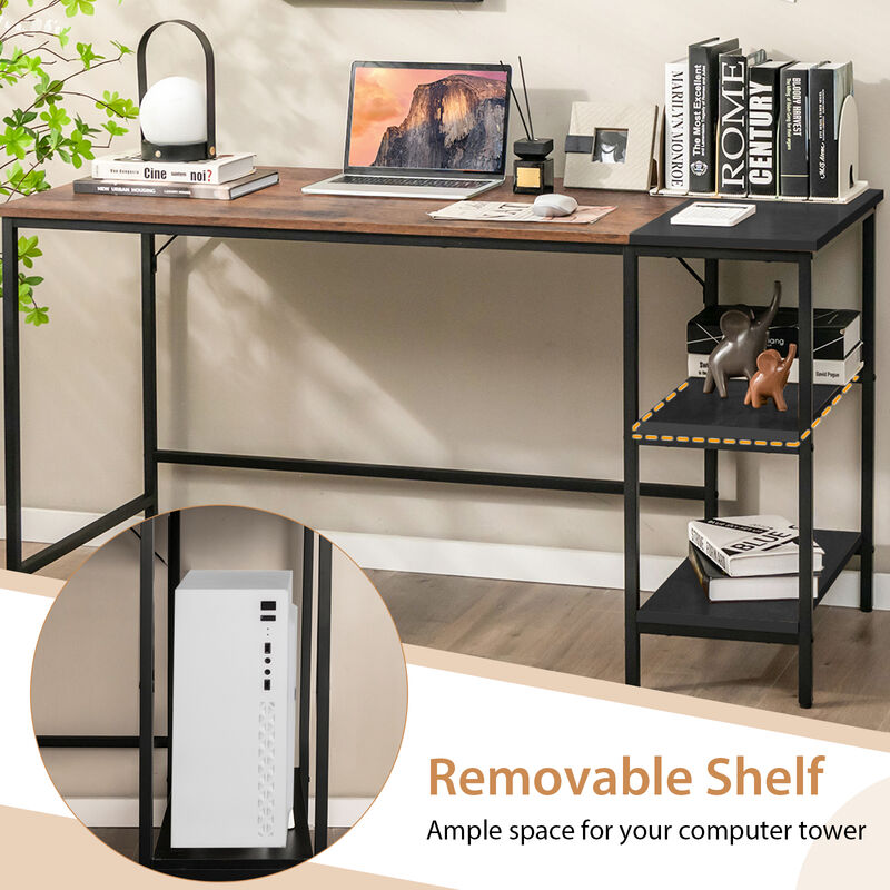 55" Modern Industrial Style Study Writing Desk with 2 Storage Shelves