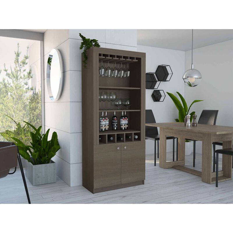 Plympton 3-Shelf Rectangle 5-Bottle Bar Cabinet Smokey Oak