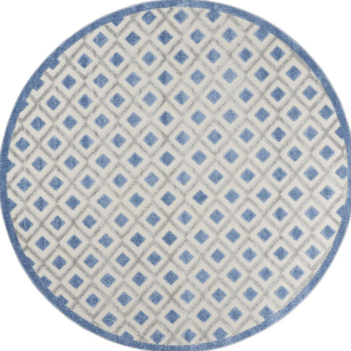 HomeRoots 8' Blue And Gray Round Geometric Indoor Outdoor Area Rug