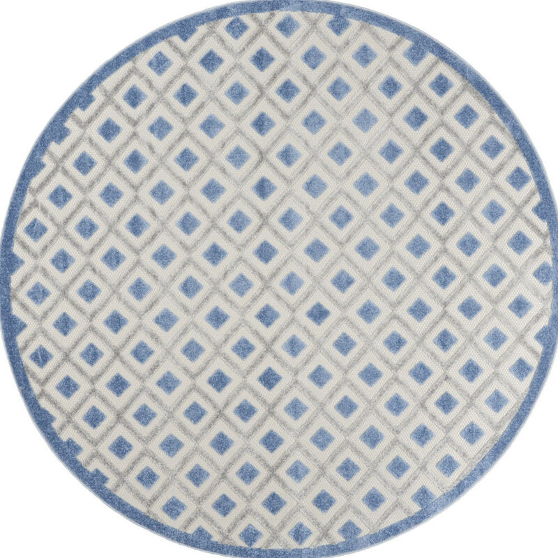 HomeRoots 8' Blue And Gray Round Geometric Indoor Outdoor Area Rug image number 0