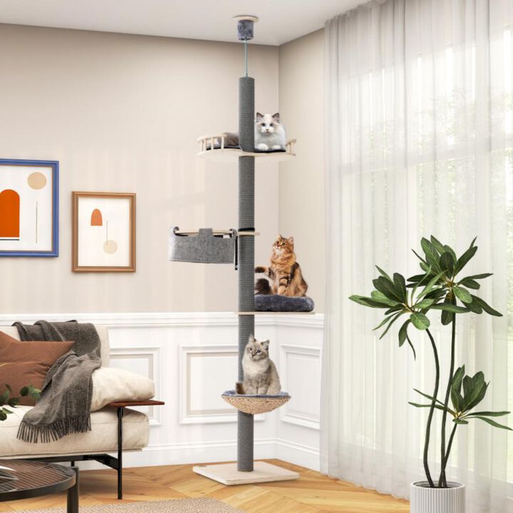 Hivvago Floor to Ceiling Cat Tree with 93 Inch-107 Inch Adjustable Height