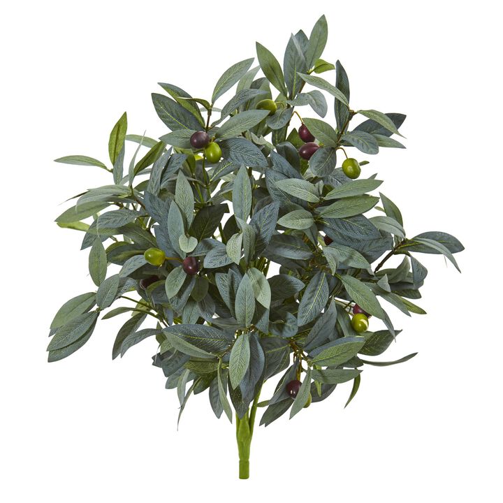 HomPlanti 21" Olive Bush with Berries Artificial Plant (Set of 3)