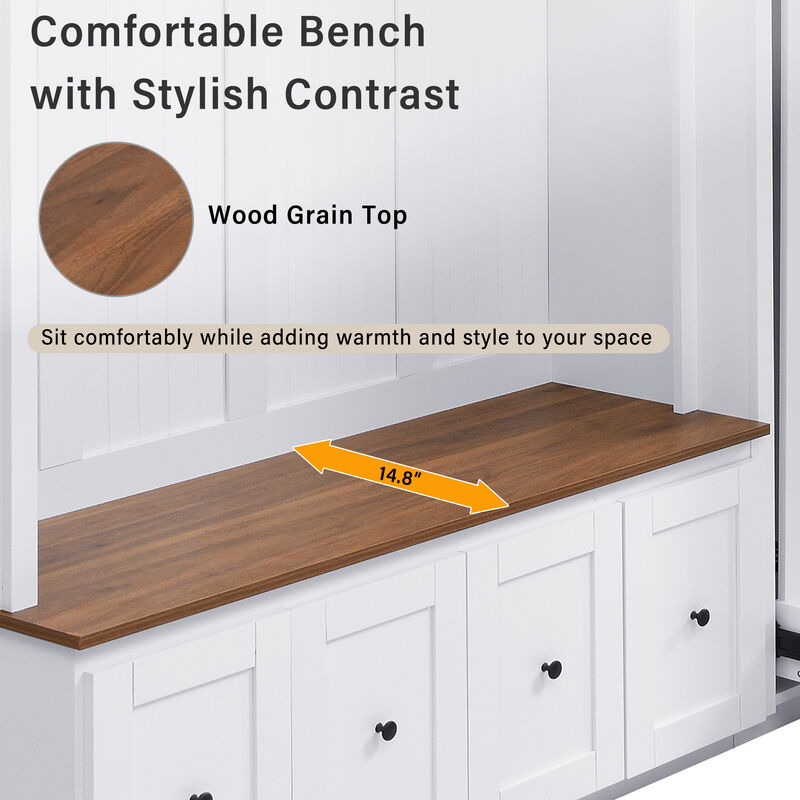 Merax Farmhouse Hall Tree with 2 Top Cabinets, 4 Drawers, Extra-Large Side Storage image number 5