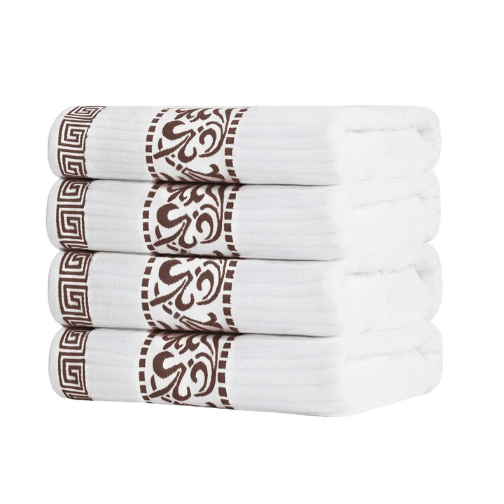Cotton Terry Bath Towel Set of 4 with Decorative Greek Key Detailing