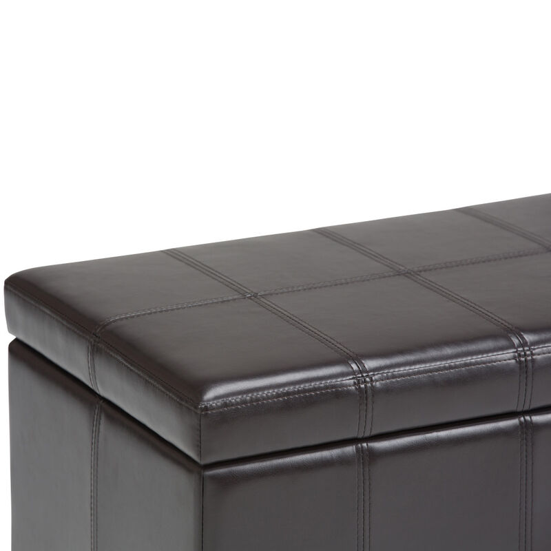 HomeRoots 33" Brown and Espresso Faux Leather and Solid Wood Upholstered Storage Bench With Flip Top image number 4