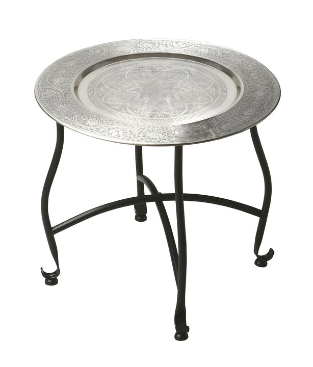 Hivvago 14 Inch Black And Silver Aluminum Round End Table