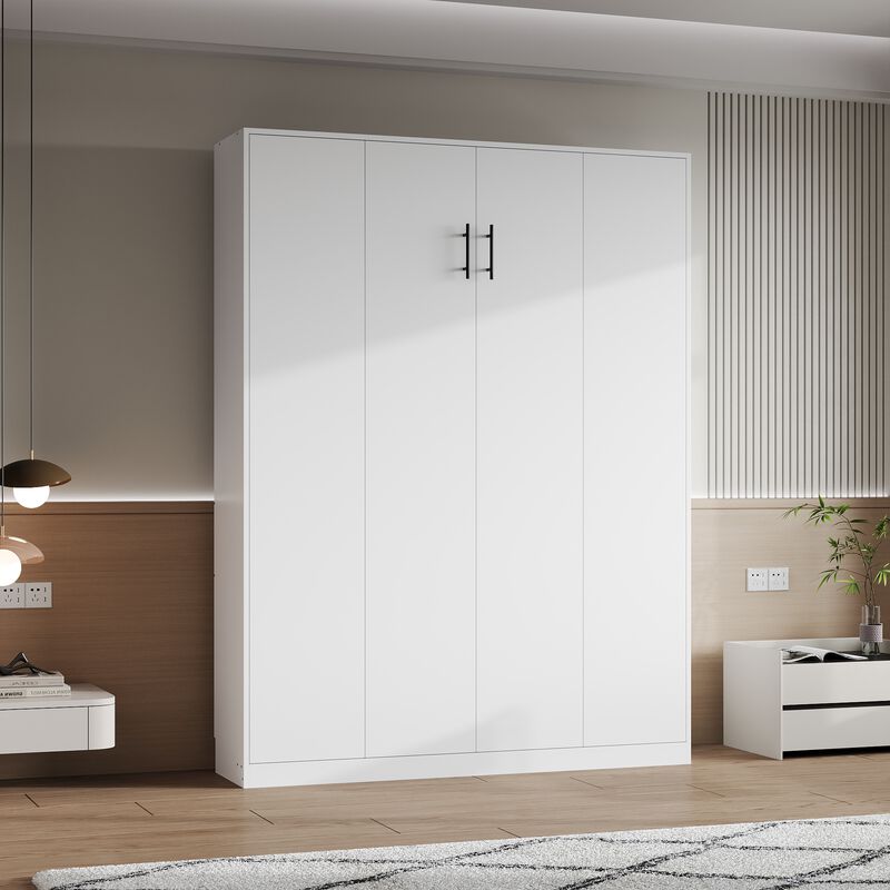 FUFU&GAGA Murphy Bed with Wardrobe, Fold-Out Design, P2 MDF Construction, 800 lbs Weight Capacity, Includes Storage (64.6" W x 85.6" H x 86.8" D),White image number 3