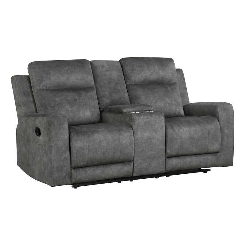 Lexicon Yates Microfiber Double Reclining Love Seat With Center Console In Dark Gray