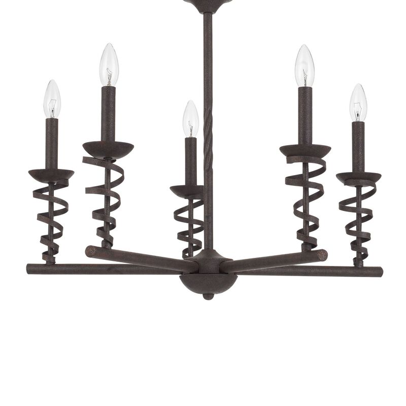 Bah 26 Inch Chandelier, Spiral Candelabra w Hanging Chain, Black - Benzara