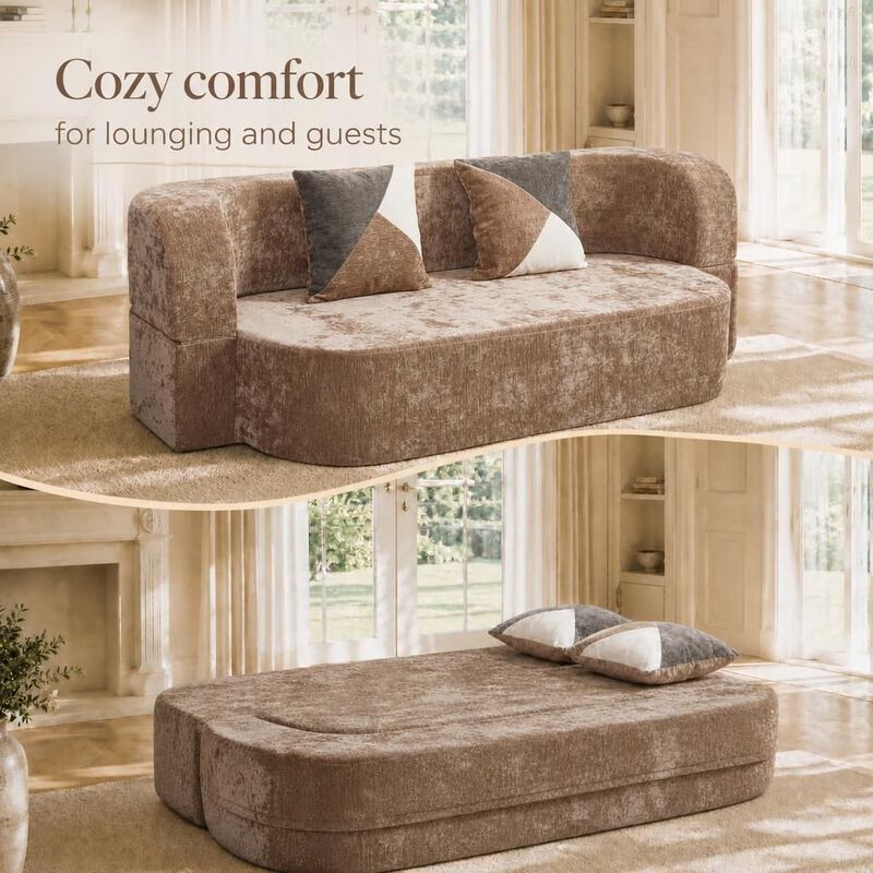 GOODSILO Convertible Eggshell Sleeper Sofa Bed with Plush Upholstery and 33D High Density Foam for Small Space Living Rooms Bedrooms Apartments image number 4