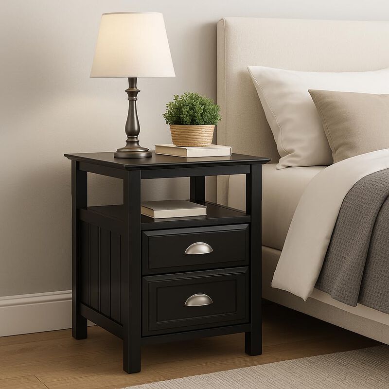 Ergode Timber Nightstand - Versatile & Stylish Bedroom Storage with Drawer & Shelf - Black Finish - Elegant Design - Easy Assembly - 20" W x 20" D x 25" H image number 1