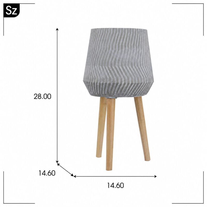 WOW PIONEER Indoor Outdoor Cement and Fir Wood Plant Stand Decorative Holder for Living, Dining, Bedroom and Patio Plant Display image number 1