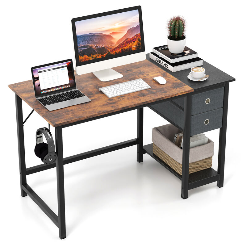 Home Office Desk with 2 Drawers Hanging Hook