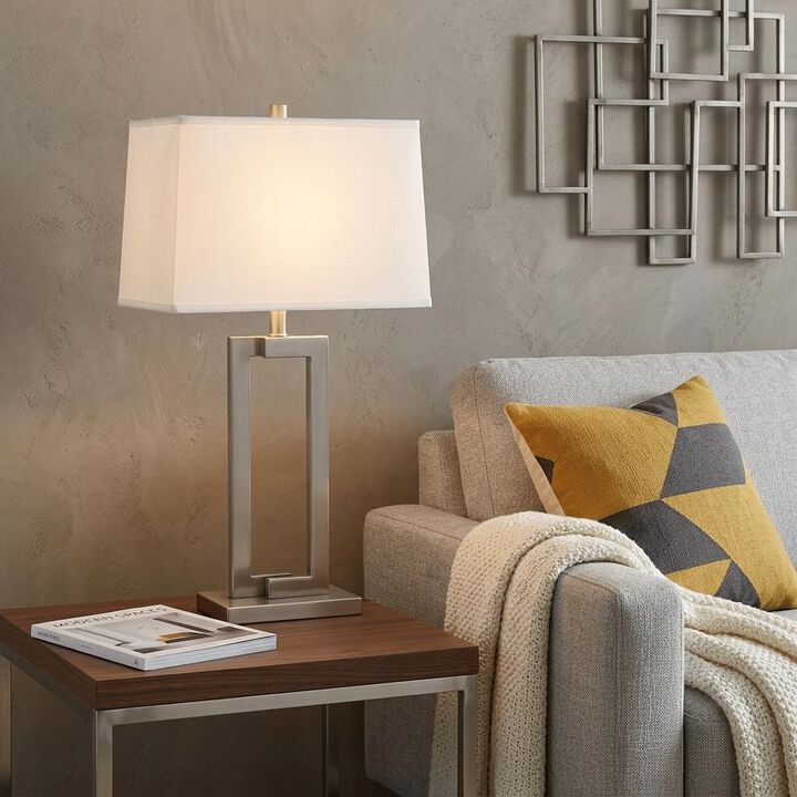 HomeRoots 30" Silver Metal Table Lamp With White Rectangular Shade