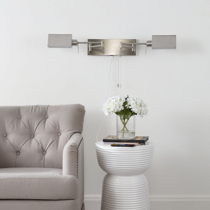 Arlo 54" 2-Light Farmhouse Industrial Double Swing Arm Iron LED Wall Sconce with Pull-Chain USB Charging Port