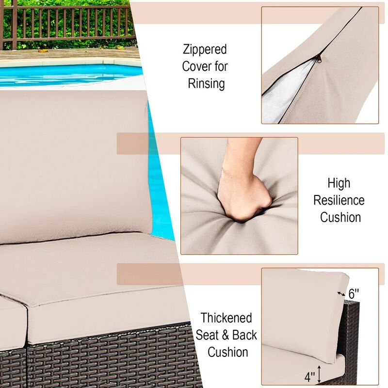 Mondawe 2 Pieces Patio Rattan Armless Sofa Set with 2 Cushions and 2 Pillows