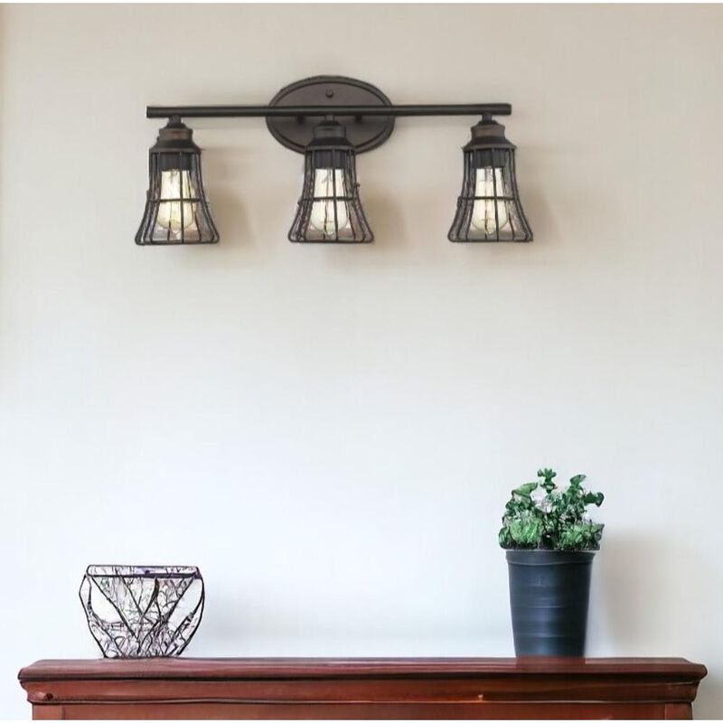 Hivvago Three Light Bronze Cage Wall Light