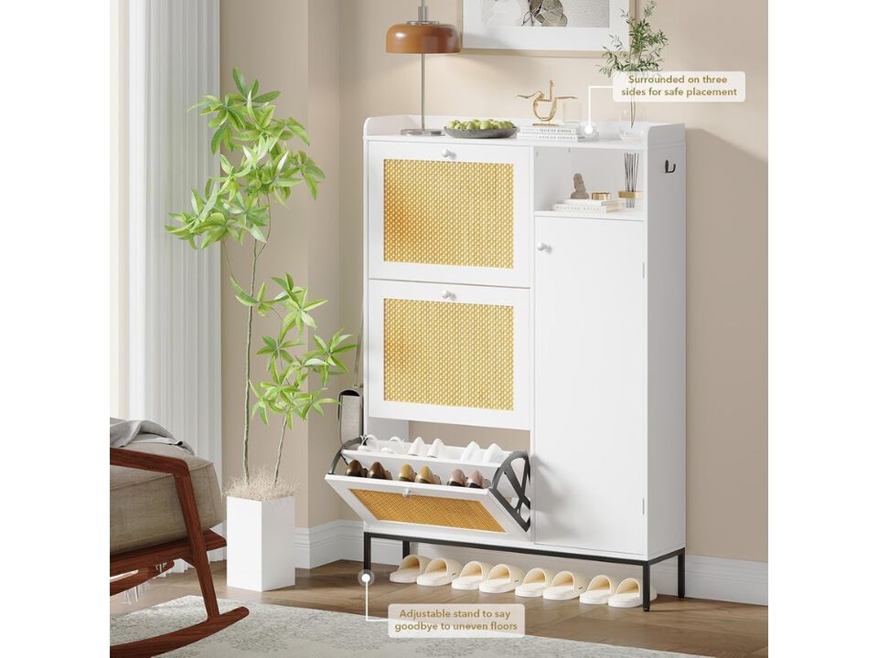 Slim Entryway Shoe Storage Cabinet 3 Tier Flip Drawer Adjustable Space Saving