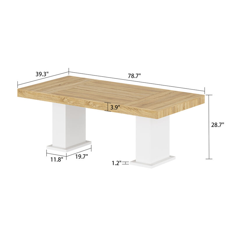 Wooden Grain Color Wood 78.7 in. Width Rectangle Double Pedestal Desk, Meeting Table for 8