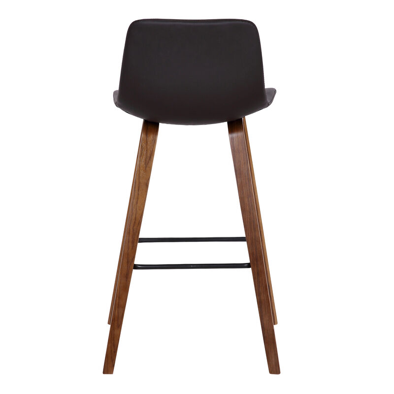 Maddie Contemporary  Barstool in Walnut Wood Finish and Brown Faux Leather