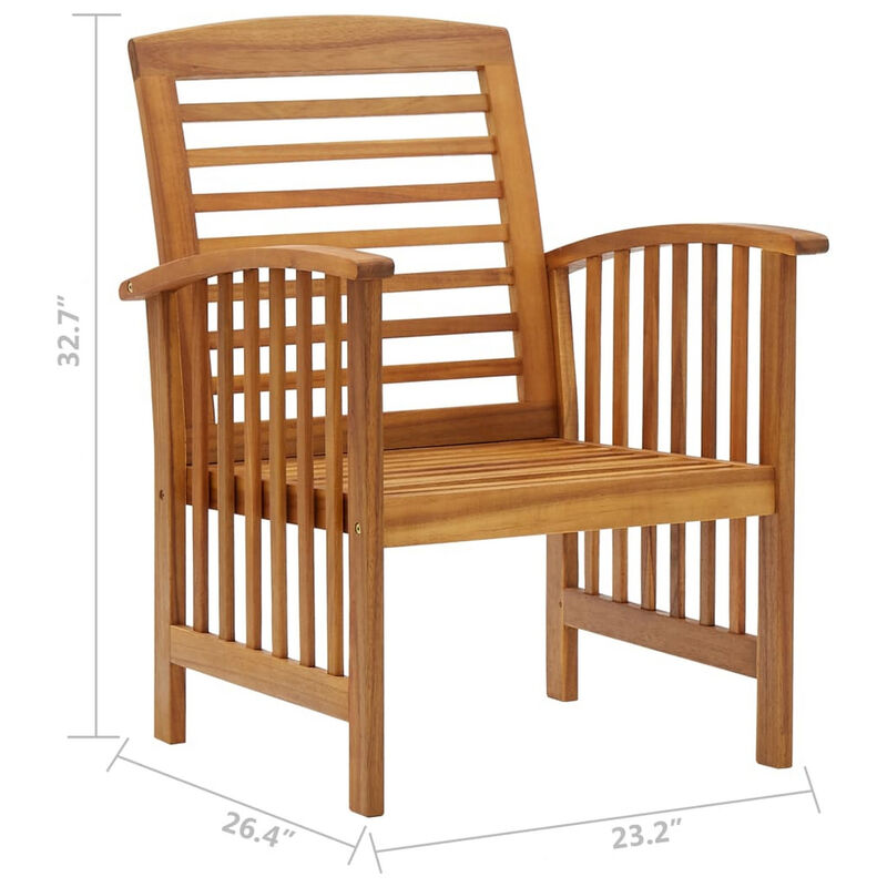 Outdoor Accent Chair Set of 2, Curved Arms, Slatted Brown Acacia Wood - Benzara