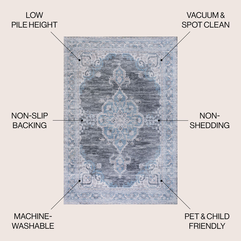 Wincer Chenille Cottage Medallion Machine-Washable Area Rug