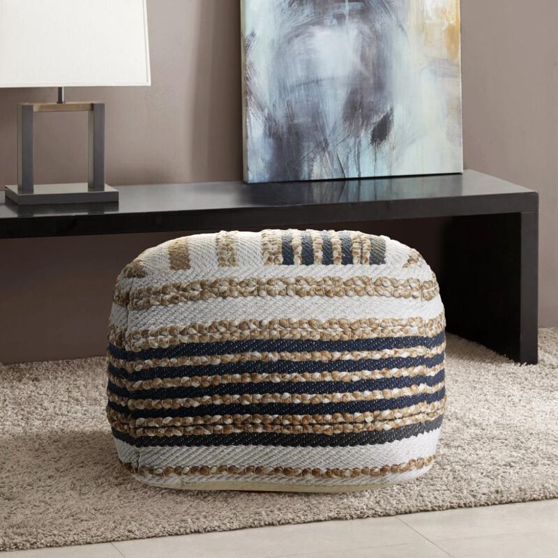Hivvago 18 Inch Tan Geometric Pouf Ottoman