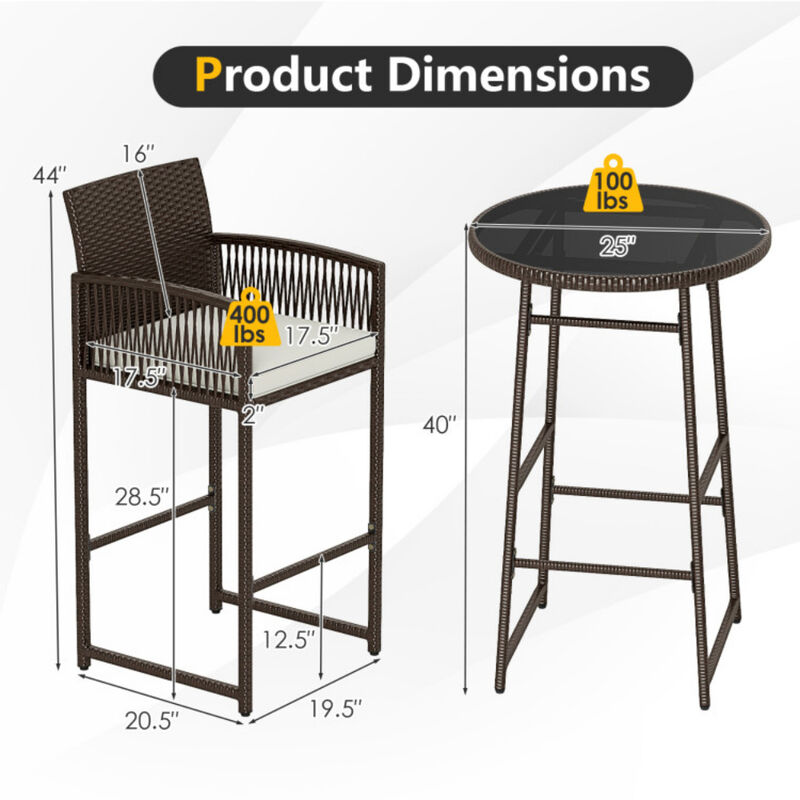 Outdoor Wicker 3 Piece Bar Set with Bar Height Table and Armchairs image number 2