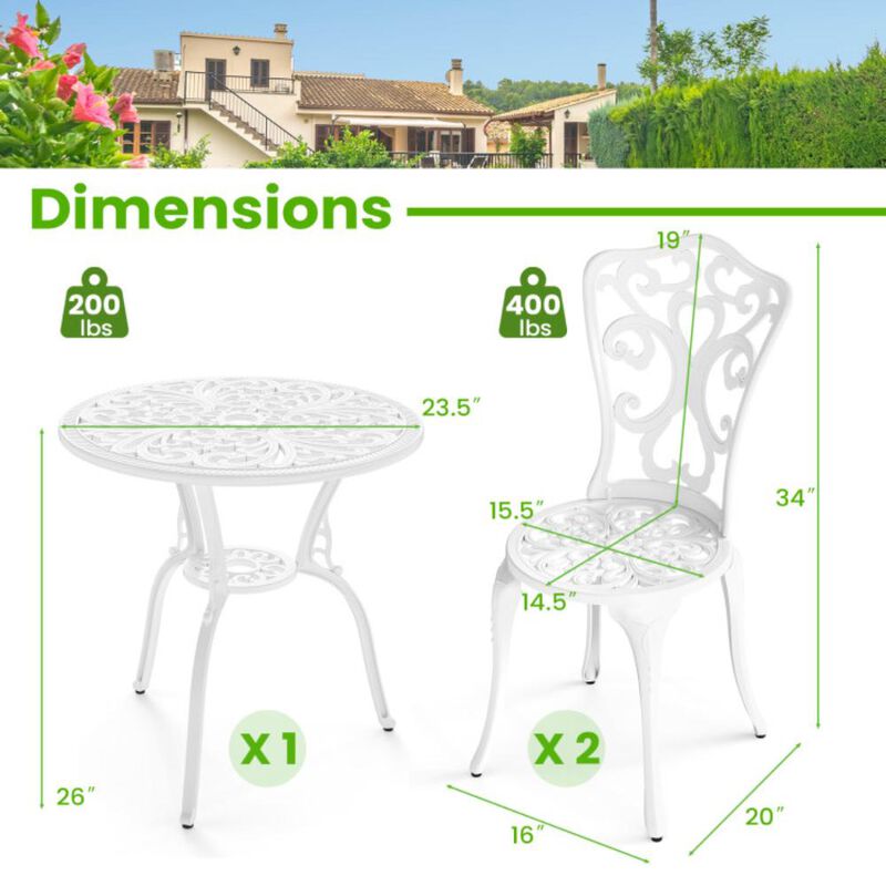 Hivvago 3 Piece All Weather Cast Aluminum Bistro Chairs and Table with Umbrella Holes