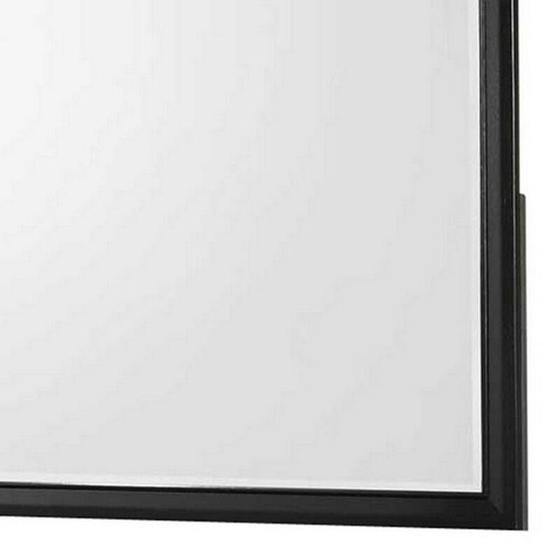 Rectangular Wooden Frame Dresser Top Mirror, Black and Silver - Benzara