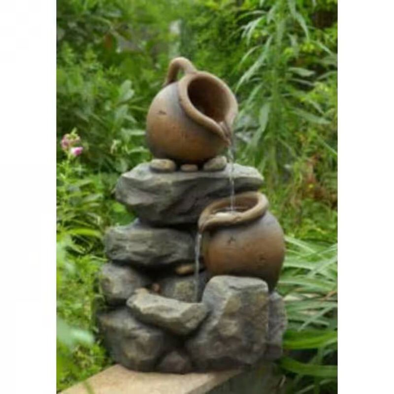 Outdoor Garden Rock and Pitchers Waterfall Fountain with Pump for Soothing Water Flow and Natural Garden Aesthetic