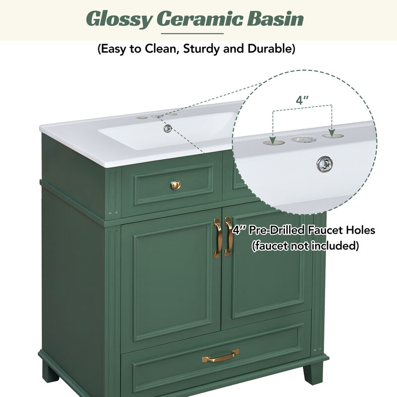 TATEUS 30-Inch Retro Style Bathroom Vanity with Ceramic Sink