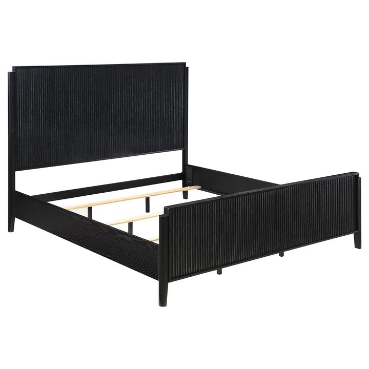 Jack California King Size Bed, Fluted Panel Headboard, Tapered Legs, Black - Benzara