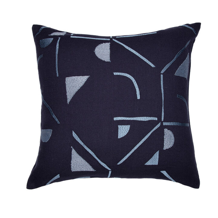 HomeRoots 20" Blue Geometric Cotton Blend Throw Pillow With Embroidery