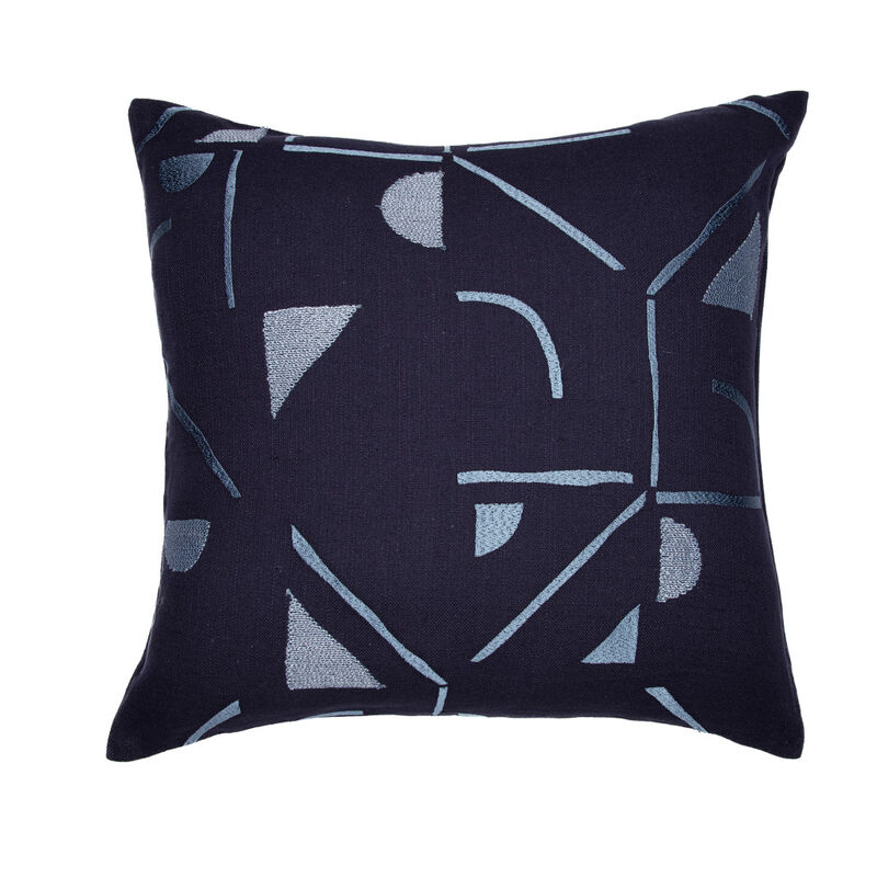 HomeRoots 20" Blue Geometric Cotton Blend Throw Pillow With Embroidery image number 0