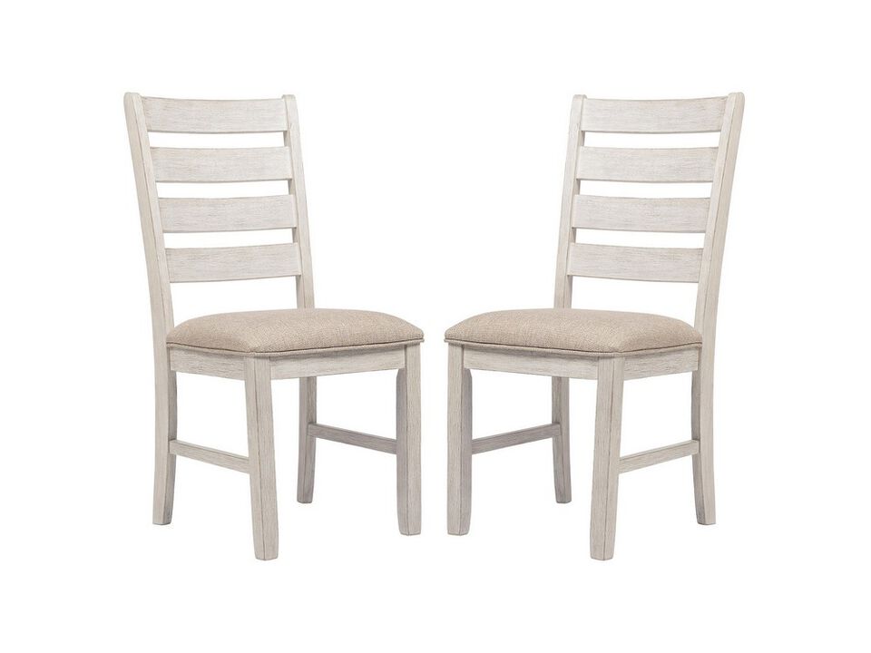 Fabric Dining Side Chair with Ladder Back, Set of 2, White and Brown - Benzara