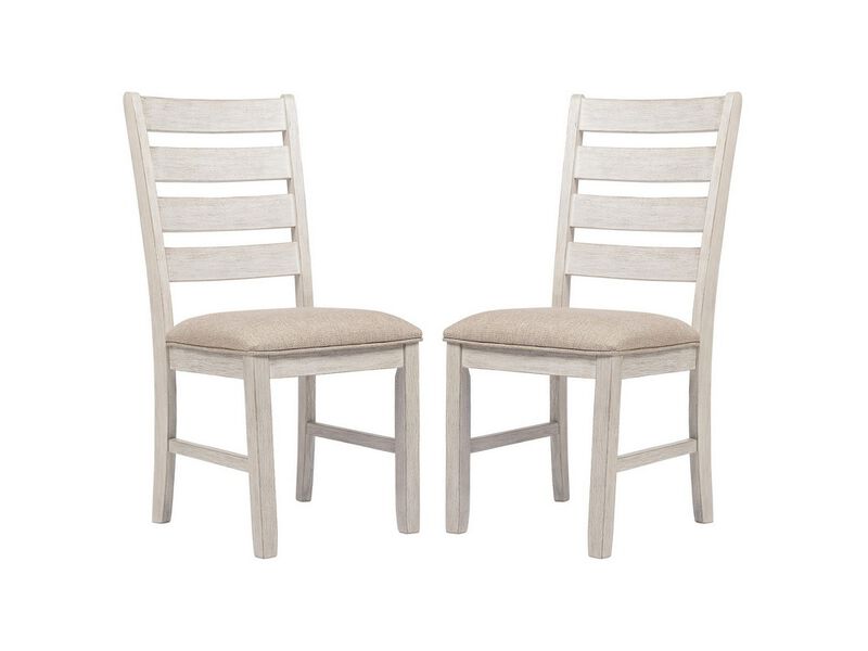 Fabric Dining Side Chair with Ladder Back, Set of 2, White and Brown - Benzara