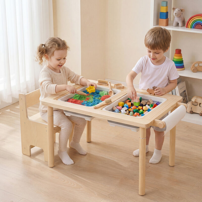 Kids Sensory Table Set Adjustable Height with 2 Storage Bins image number 2