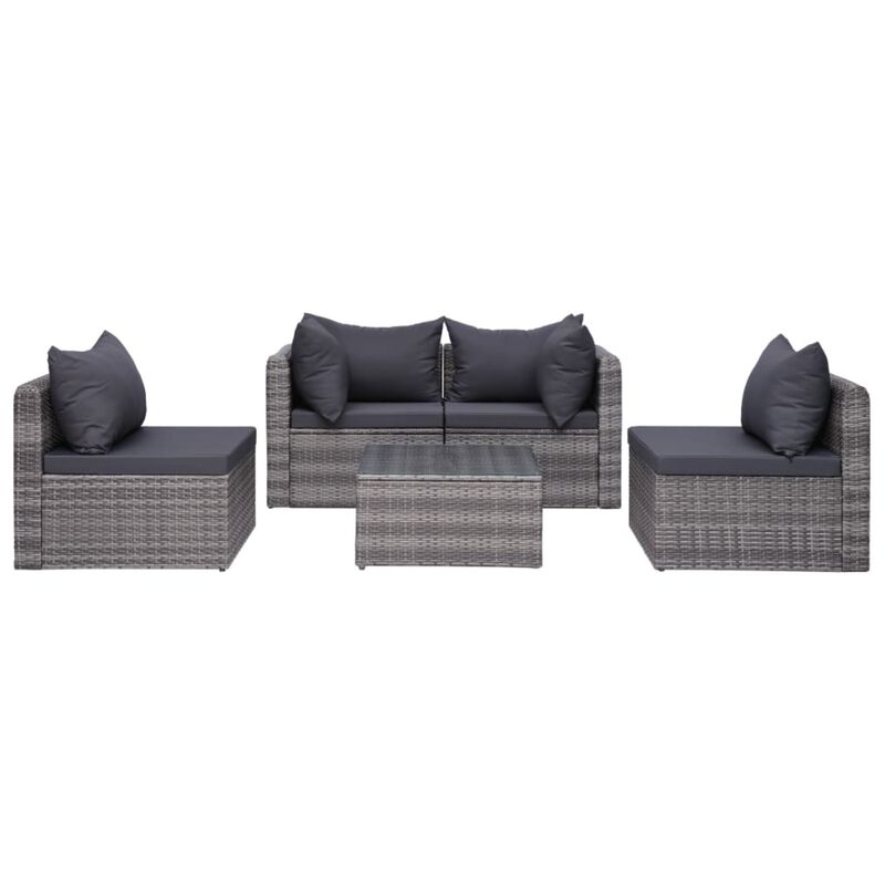 vidaXL 5 Piece Garden Sofa Set with Cushions & Pillows Poly Rattan Gray