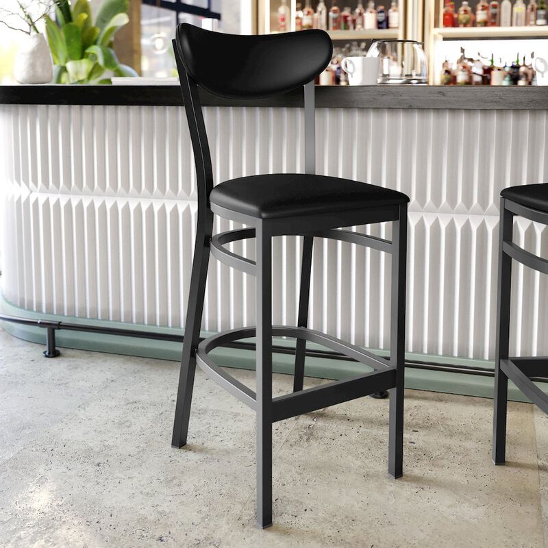 Flash Furniture Barstool, Black Steel Frame, Black Vinyl Boomerang Back, and Black Vinyl Seat image number 7